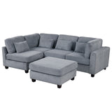 English Elm 5 Pieces L Shaped Sofa With Removable Ottomans and Comfortable Waist Pillows