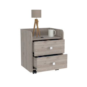 English Elm Nightstand With Two Drawers, Light Gray Finish, Modern Design & Mobile Wheels For Your Space B097133086
