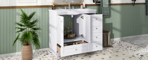 English Elm 36 Inch Shaker Style Free-Standing Bathroom Vanity Cabinet with Resin Sink, Soft-Close Storage Elegance White SV000021AAK