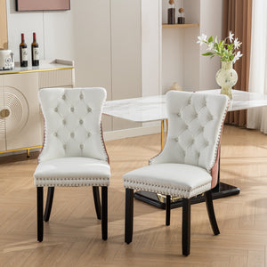 English Elm A&A Modern Nikki Tufted Dining Chair Set of 2 — White PU & Pink Velvet, Solid Wood Legs, Nailhead Trim, Chic W1143P357046