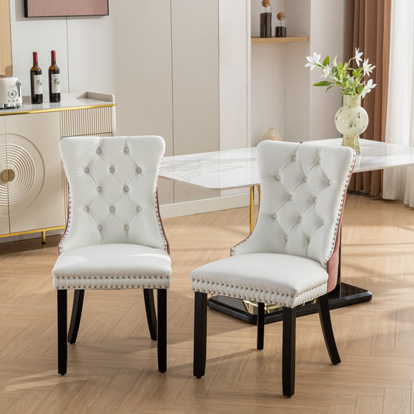 English Elm A&A Nikki Modern Tufted Dining Chairs Set of 2 — White PU & Pink Velvet, Nailhead Trim, Wood Legs W1143P357046