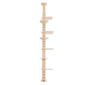 English Elm 9' Floor to Ceiling Pine Cat Tree Multi Level Climbing Tower with Flannel Perch Shelves W2181P156876