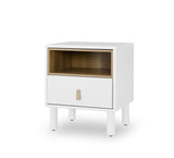 Hearth and Haven Hike Nightstand with Open Storage, Drawer and Leather Handle, White W1781P148617