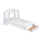 Hearth and Haven Twin Size House Bed with Bench, Socket and Shelves LP000344AAK