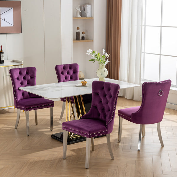 English Elm Nikki Handcrafted Tufted Solid Wood Dining Chair with Velvet Upholstery, High-Density Foam Comfort Purple W1143P151489