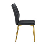 English Elm Four Black Dining Chairs. A Medieval Modern Chair Made Of Pu Material With Soft Cushions, Equipped With Golden Metal Legs. Suitable For Restaurants and Living Rooms