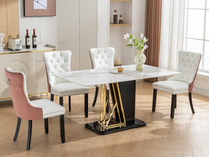 English Elm A&A Nikki Modern Tufted Dining Chairs Set of 2 — White PU & Pink Velvet, Nailhead Trim, Wood Legs W1143P357046