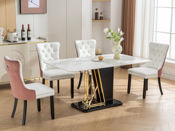 English Elm A&A Nikki Modern Tufted Dining Chairs Set of 2 — White PU & Pink Velvet, Nailhead Trim, Wood Legs W1143P357046