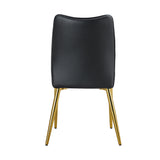 English Elm Four Black Dining Chairs. A Medieval Modern Chair Made Of Pu Material With Soft Cushions, Equipped With Golden Metal Legs. Suitable For Restaurants and Living Rooms