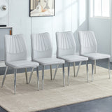 English Elm 6 Light Gray Dining Chairs. Modern Chairs From The Middle Ages. Made Of Pu Material Cushion and Silver Metal Legs. Suitable For Restaurants and Living Rooms C-009