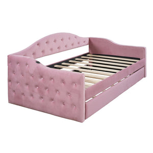 English Elm Twin Velvet Tufted Daybed with Pull Out Trundle and Built in Usb Charging Ports N733S422848H