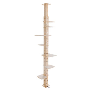 English Elm 9' Floor to Ceiling Pine Cat Tree Multi Level Climbing Tower with Flannel Perch Shelves W2181P156876