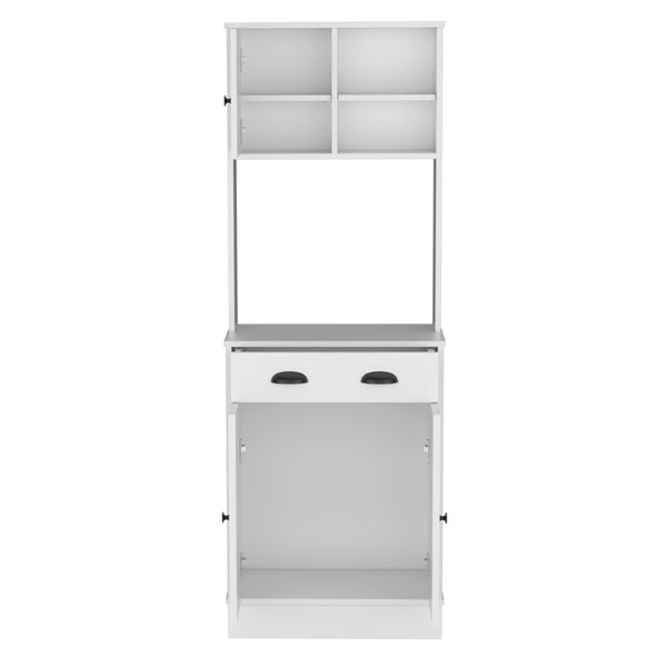 English Elm Pantry Cabinet with Drawer and 3-Doors White — Microwave Top, Open Display Shelf, Compact Storage Solution B097133170