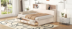English Elm Full Size Gray Wood Daybed with Storage Drawers Shelf Usb Charging Upholstered Back LP002025AAK-1