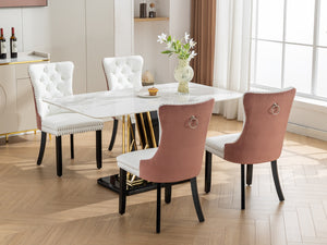 English Elm A&A Nikki Modern Tufted Dining Chairs Set of 2 — White PU & Pink Velvet, Nailhead Trim, Wood Legs W1143P357046