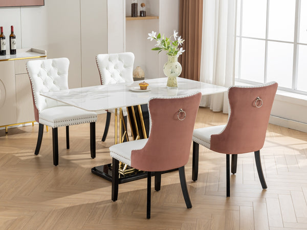 English Elm A&A Nikki Modern Tufted Dining Chairs Set of 2 — White PU & Pink Velvet, Nailhead Trim, Wood Legs W1143P357046