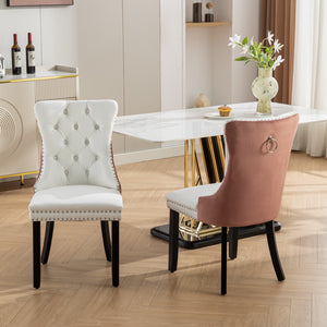 English Elm A&A Nikki Modern Tufted Dining Chairs Set of 2 — White PU & Pink Velvet, Nailhead Trim, Wood Legs W1143P357046