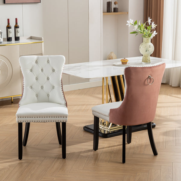 English Elm A&A Nikki Modern Tufted Dining Chairs Set of 2 — White PU & Pink Velvet, Nailhead Trim, Wood Legs W1143P357046