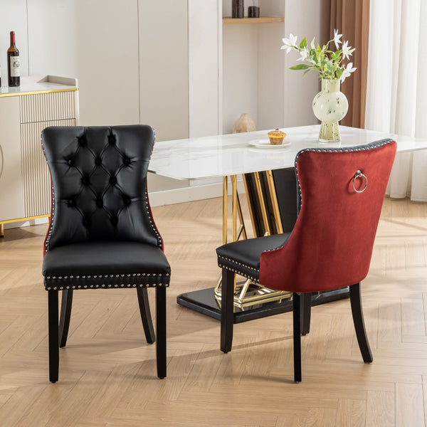 English Elm A&a Tufted Velvet Dining Chairs with Nailhead Trim Solid Wood Legs Set of 2 W1143P151482