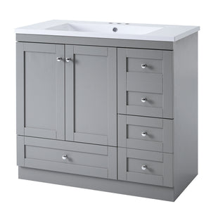 English Elm 36 Inch Shaker Style Free-Standing Bathroom Vanity Cabinet with Resin Sink, Soft-Close Storage Elegance Gray SV000021AAE