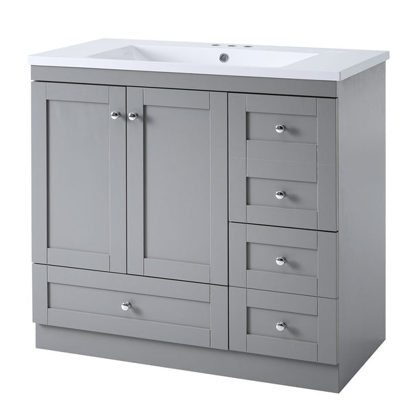 English Elm 36 Inch Shaker Style Free-Standing Bathroom Vanity Cabinet with Resin Sink, Soft-Close Storage Elegance Gray SV000021AAE