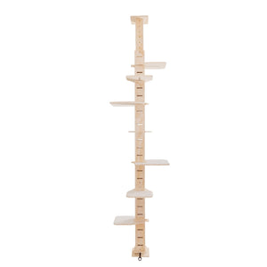 English Elm 9' Floor to Ceiling Pine Cat Tree Multi Level Climbing Tower with Flannel Perch Shelves W2181P156876
