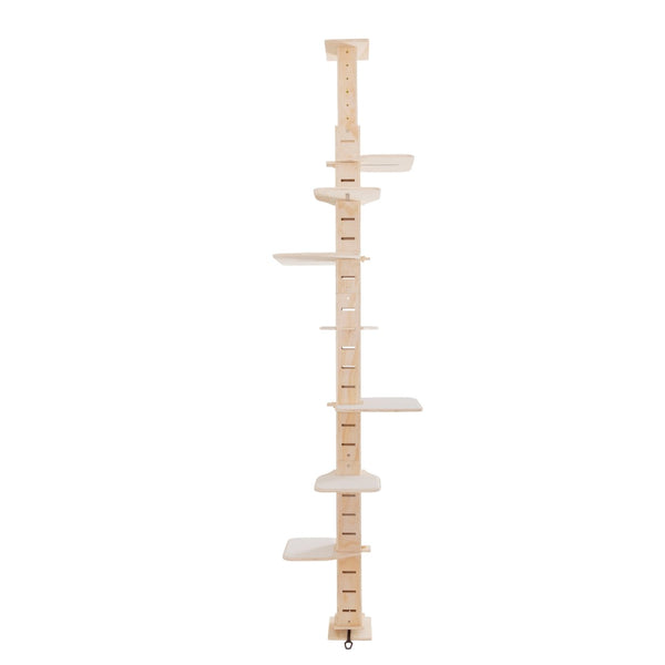 English Elm 9' Floor to Ceiling Pine Cat Tree Multi Level Climbing Tower with Flannel Perch Shelves W2181P156876