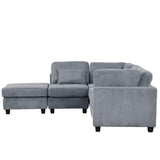 English Elm 5 Pieces L Shaped Sofa With Removable Ottomans and Comfortable Waist Pillows