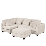 Hearth and Haven U_Style 5 Pieces L Shaped Sofa with Removable Ottomans and Comfortable Waist Pillows WY000384AAA