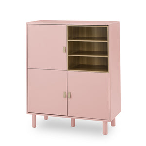 Hearth and Haven Hike Cabinet with 3 Open Storages, 3 Doors and Leather Handles, Pink W1781P148613