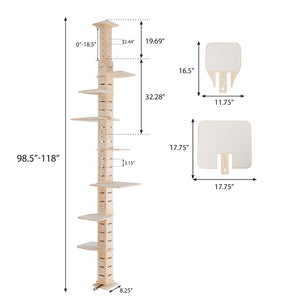 English Elm 9' Floor to Ceiling Pine Cat Tree Multi Level Climbing Tower with Flannel Perch Shelves W2181P156876