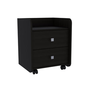 English Elm Nightstand with Two Drawers & Open Shelf, 22"H Black Engineered Wood, Metal Handles, Modern Durable Design B097133085