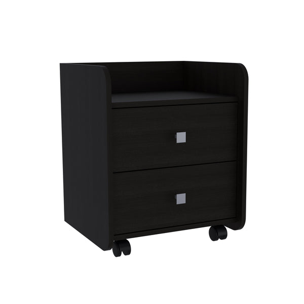 English Elm Nightstand with Two Drawers & Open Shelf, 22"H Black Engineered Wood, Metal Handles, Modern Durable Design B097133085