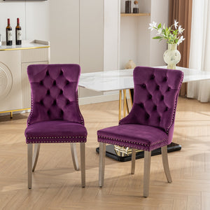 English Elm Nikki Elegant Tufted Velvet Dining Chair with Solid Wood Frame, High-Density Foam & Steel Spring Purple W1143P151489