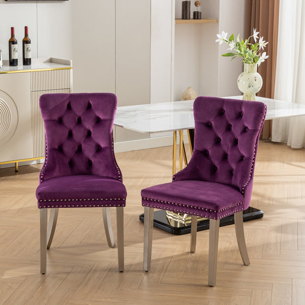 English Elm Nikki Elegant Tufted Velvet Dining Chair with Solid Wood Frame, High-Density Foam & Steel Spring Purple W1143P151489