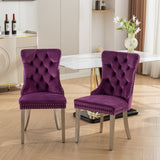 English Elm Nikki Collection Modern, High-End Tufted Solid Wood Contemporary Velvet Upholstered Dining Chair With Chrome Stainless Steel Plating Legs,Nailhead Trim,Set Of 2,Purple and Chrome, Sw1701Pp