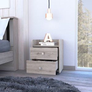 English Elm Nightstand With Two Drawers, Light Gray Finish, Modern Design & Mobile Wheels For Your Space B097133086