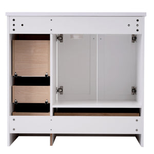 English Elm 36 Inch Shaker Style Free-Standing Bathroom Vanity Cabinet with Resin Sink, Soft-Close Storage Elegance White SV000021AAK