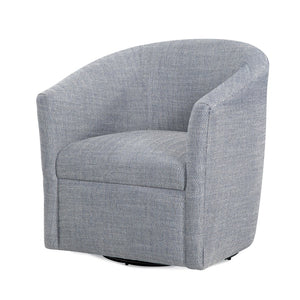 English Elm Lainey Indigo Herringbone Swivel Barrel Chair - Compact 360° Comfort, Dacron-Wrapped Cushion, Blue B050P155865