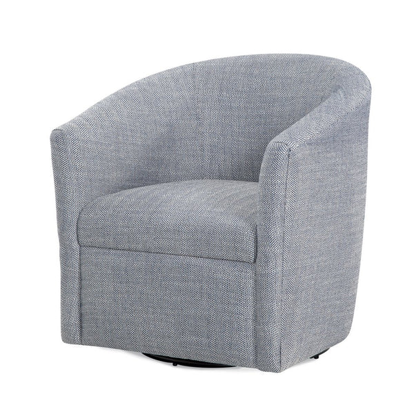 English Elm Lainey Indigo Herringbone Swivel Barrel Chair - Compact 360° Comfort, Dacron-Wrapped Cushion, Blue B050P155865