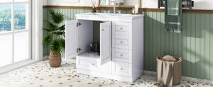 English Elm 36 Inch Shaker Style Free-Standing Bathroom Vanity Cabinet with Resin Sink, Soft-Close Storage Elegance White SV000021AAK