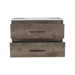 English Elm Floating Vanity 20.4"H Wall-Mounted Bathroom Cabinet with 2 Drawers, Dark Brown/White, Easy-Assembly Features B097S00008