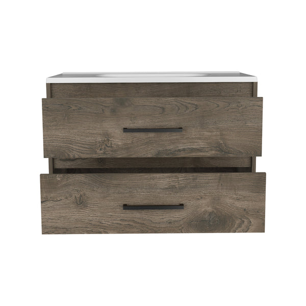 English Elm Floating Vanity 20.4"H Wall-Mounted Bathroom Cabinet with 2 Drawers, Dark Brown/White, Easy-Assembly Features B097S00008