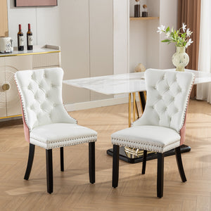 English Elm A&A Modern Nikki Tufted Dining Chair Set of 2 — White PU & Pink Velvet, Solid Wood Legs, Nailhead Trim, Chic W1143P357046