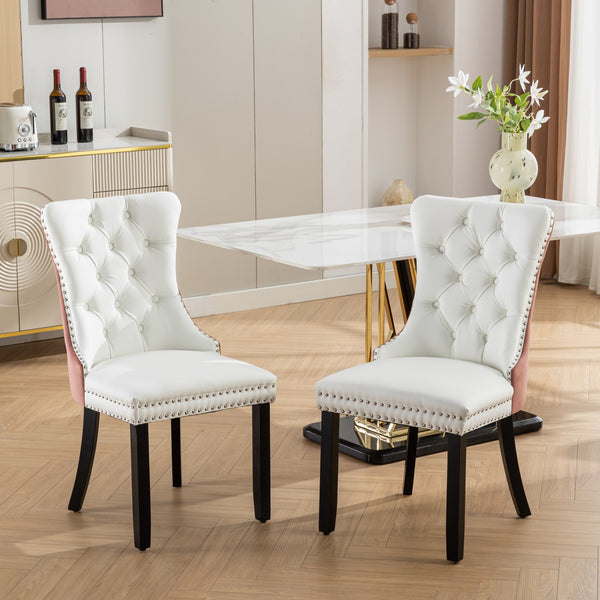 English Elm A&A Nikki Modern Tufted Dining Chairs Set of 2 — White PU & Pink Velvet, Nailhead Trim, Wood Legs W1143P357046