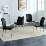 English Elm Four Black Dining Chairs. Modern Chairs From The Middle Ages. Made Of Pu Material Cushion and Silver Metal Legs. Suitable For Restaurants and Living Rooms C-009