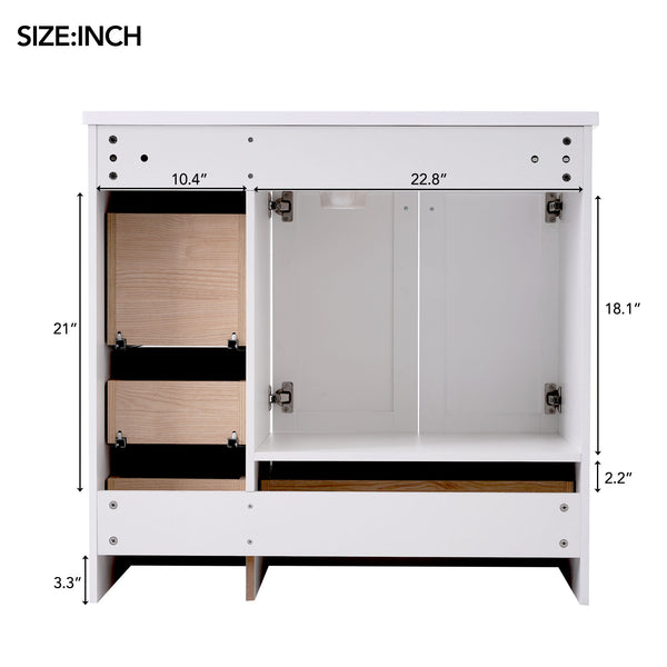 English Elm 36 Inch Shaker Style Free-Standing Bathroom Vanity Cabinet with Resin Sink, Soft-Close Storage Elegance White SV000021AAK
