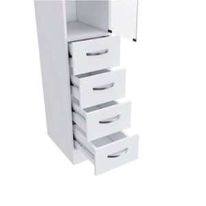 English Elm Linen Cabinet 68" H White — 3 Shelves, 4 Drawers & Metal Handles, Easy RTA Assembly, Durable Wood Finish B097120600