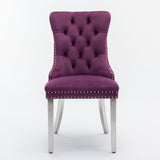 Modern Tufted Velvet Dining Chair, Set of 2, Purple & Chrome, SW1701PP