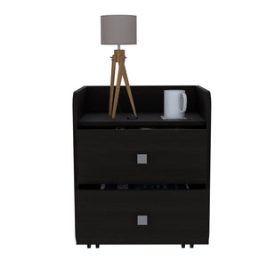 English Elm Nightstand with Two Drawers & Open Shelf, 22"H Black Engineered Wood, Metal Handles, Modern Durable Design B097133085